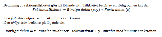 Sidan 21 av 14 Övrig information Sektionstillskottet 2015 Två gånger per år betalas ett sektionstillskott ut till sektionerna under Teknologkåren (ej doktorandsektionen).
