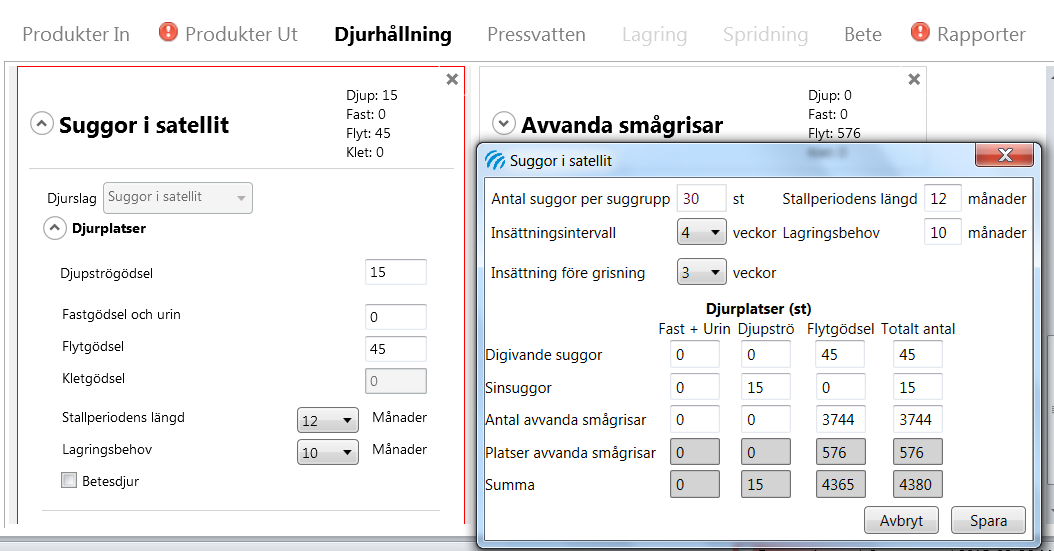 5.1.2.3 Suggor i traditionell produktion För suggor i traditionell produktion visas ett beräkningsfönster.