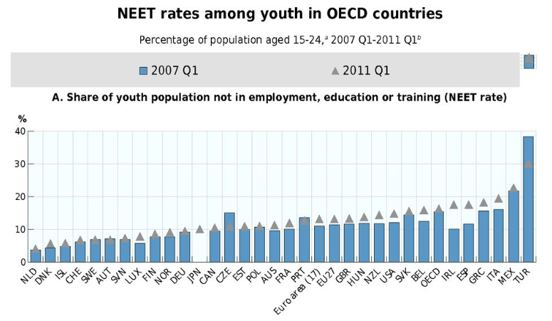 Källa: OECD 2012 Det är utmärkt att frågan lyfts nationellt med tanke på utvecklingen inom svensk skola samt den ökade arbetslösheten nationellt.