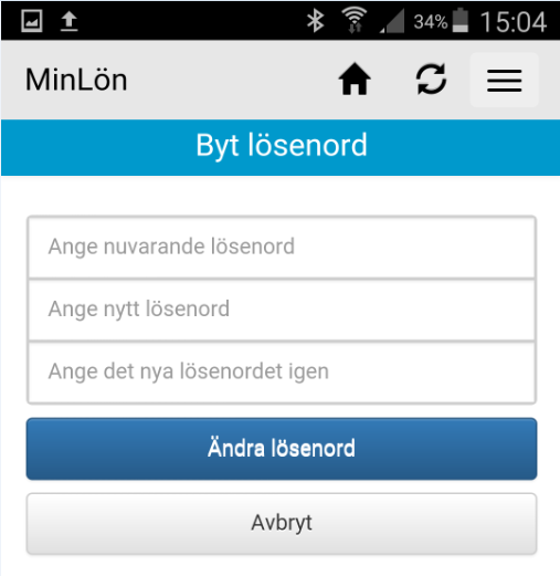Mer Byt lösenord Det finns möjlighet att byta lösenord manuellt via MinLön. Ändringen slår då igenom på samtliga ställen i Heroma där du använder dina inloggningsuppgifter, t ex Heroma webb.