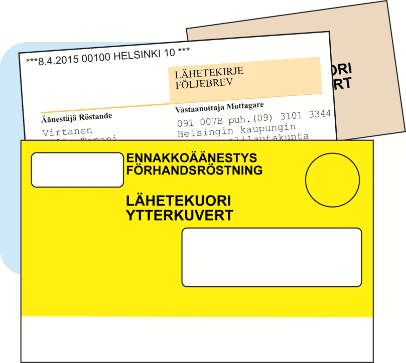 35 Steg 5: Följebrevet och valkuvertet innesluts i ytterkuvertet Lägg valkuvertet och följebrevsblanketten eller valkuvertet och meddelandekortet i det gula ytterkuvertet I ytterkuvertet lägger