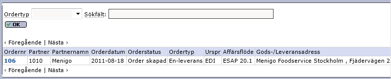 Senast Uppdaterad: 11-10-03 Exder Menigo EDI ESAP 20.1 Sida 15 av 34 3.7 Order Vi börjar med att titta på hur ni tar emot order i Exder. 3.7.1 Uppdatera order När en order kommit in kan ni enkelt se och behandla den genom att använda er av statuslistan.