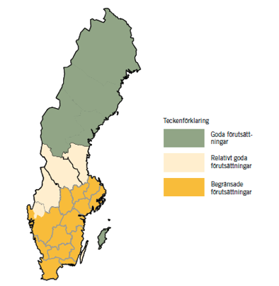 Figur 1. Regionala förutsättningar för att bevara flodkräfta.