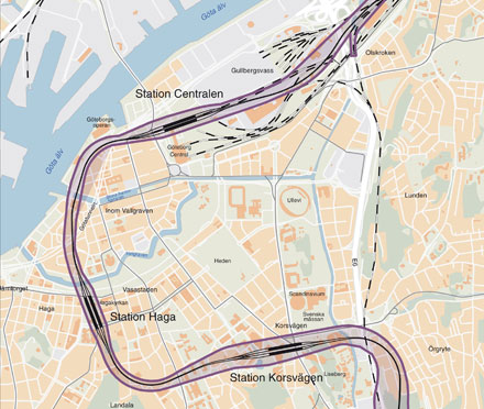 Restiden i Västlänken Almedal - Centralen 7 km 70 km/h = 6 min 35 km/h = 12 min Haga Centralen 3 min Stopp 1