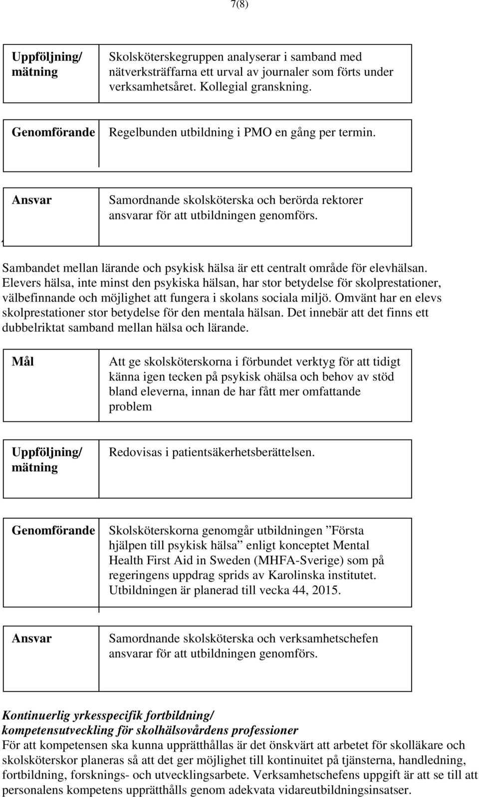 Att främja psykisk hälsa och motverka psykisk ohälsa Sambandet mellan lärande och psykisk hälsa är ett centralt område för elevhälsan.