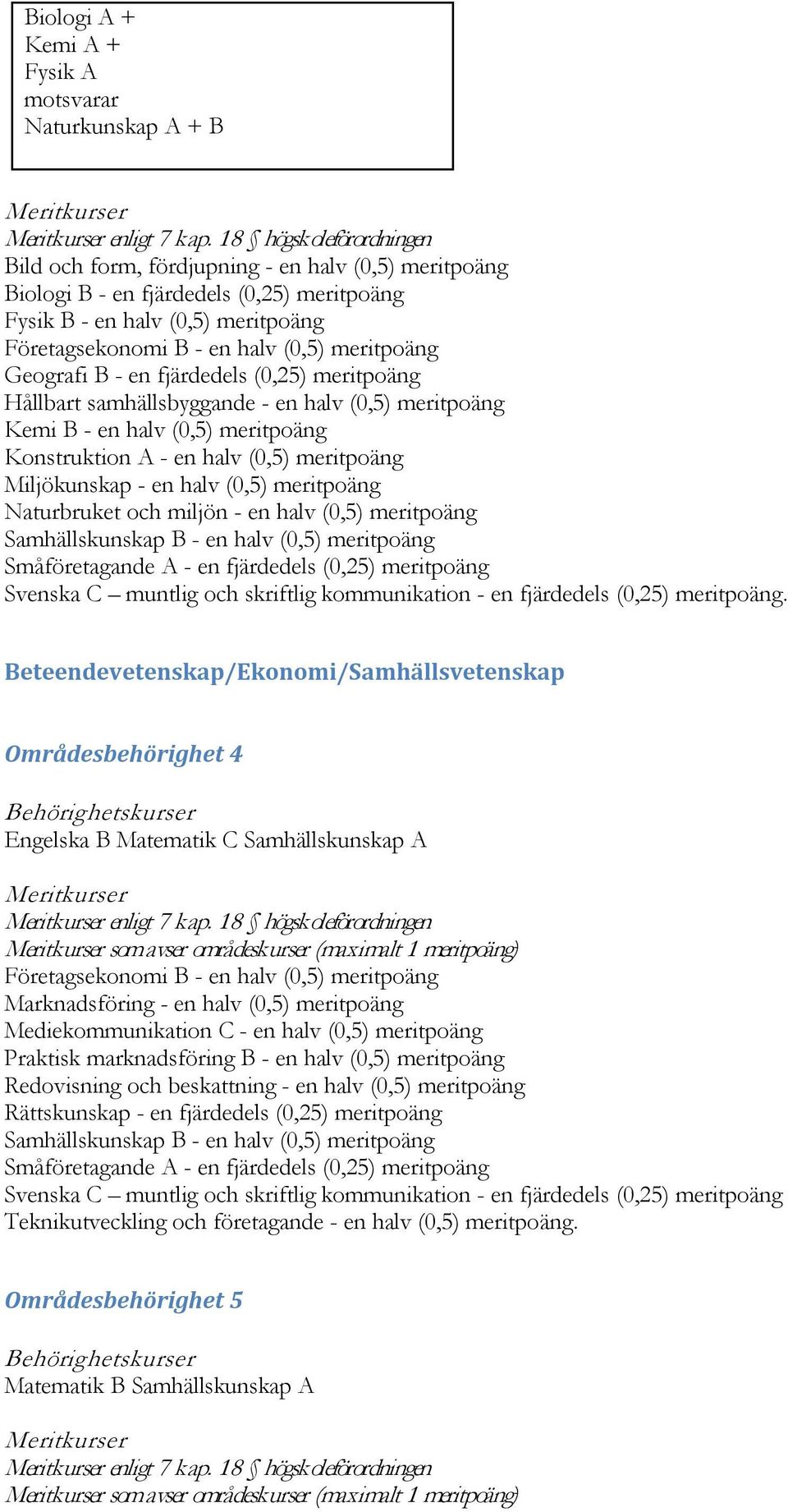 Småföretagande A - en fjärdedels (0,25) meritpoäng.