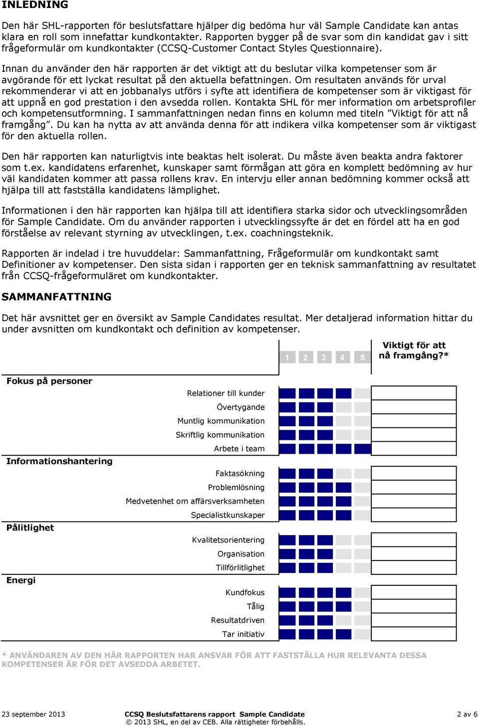 Innan du använder den här rapporten är det viktigt att du beslutar vilka kompetenser som är avgörande för ett lyckat resultat på den aktuella befattningen.