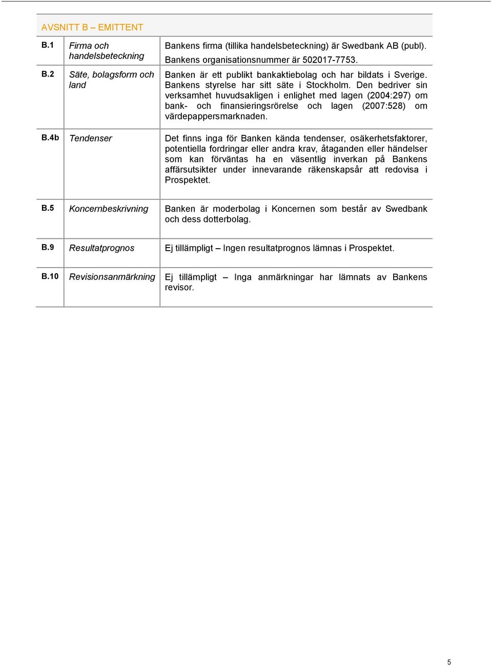 Den bedriver sin verksamhet huvudsakligen i enlighet med lagen (2004:297) om bank- och finansieringsrörelse och lagen (2007:528) om värdepappersmarknaden. B.