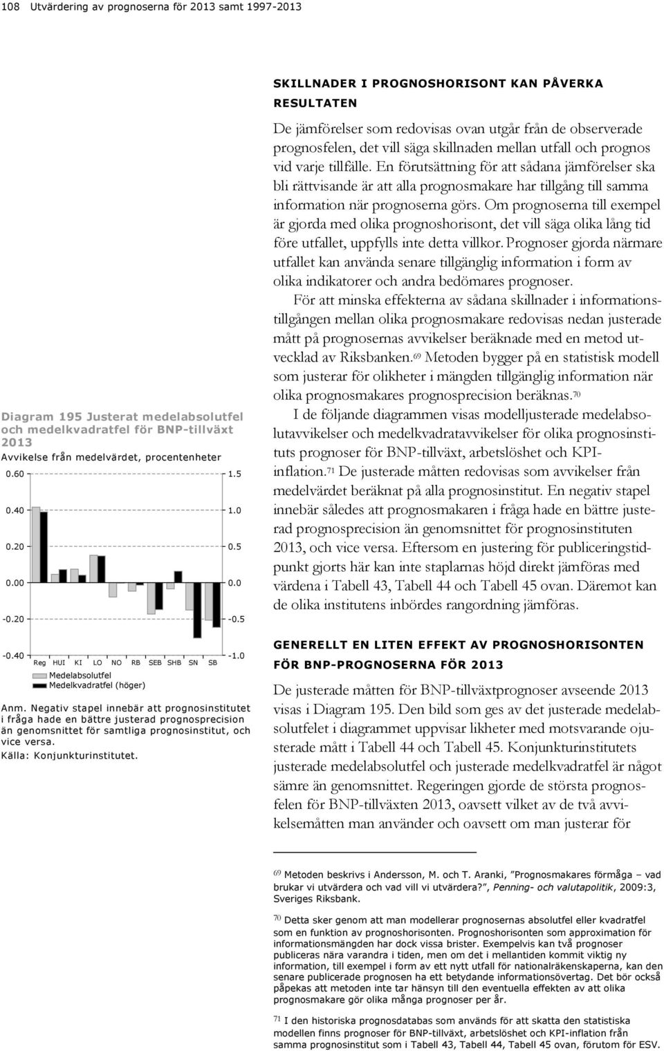 Negativ stapel innebär att prognosinstitutet i fråga hade en bättre justerad prognosprecision än genomsnittet för samtliga prognosinstitut, och vice versa. RB SEB SHB SN SB 1.