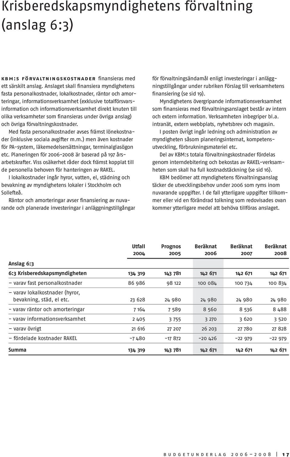 knuten till olika verksamheter som finansieras under övriga anslag) och övriga förvaltningskostnader. Med fasta personalkostnader avses främst lönekostnader (inklusive sociala avgifter m.m.) men även kostnader för PA-system, läkemedelsersättningar, terminalglasögon etc.