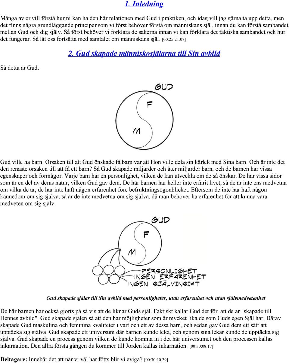 Så låt oss fortsätta med samtalet om människans själ. [00:25:21.07] Så detta är Gud. 2. Gud skapade människosjälarna till Sin avbild Gud ville ha barn.