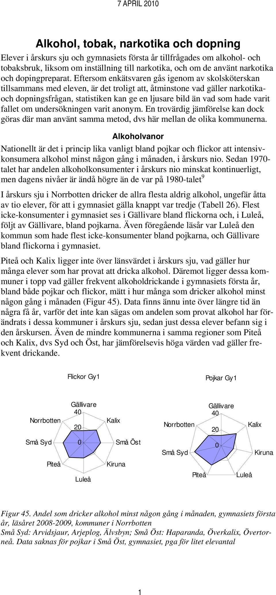 Eftersom enkätsvaren gås igenom av skolsköterskan tillsammans med eleven, är det troligt att, åtminstone vad gäller narkotikaoch dopningsfrågan, statistiken kan ge en ljusare bild än vad som hade