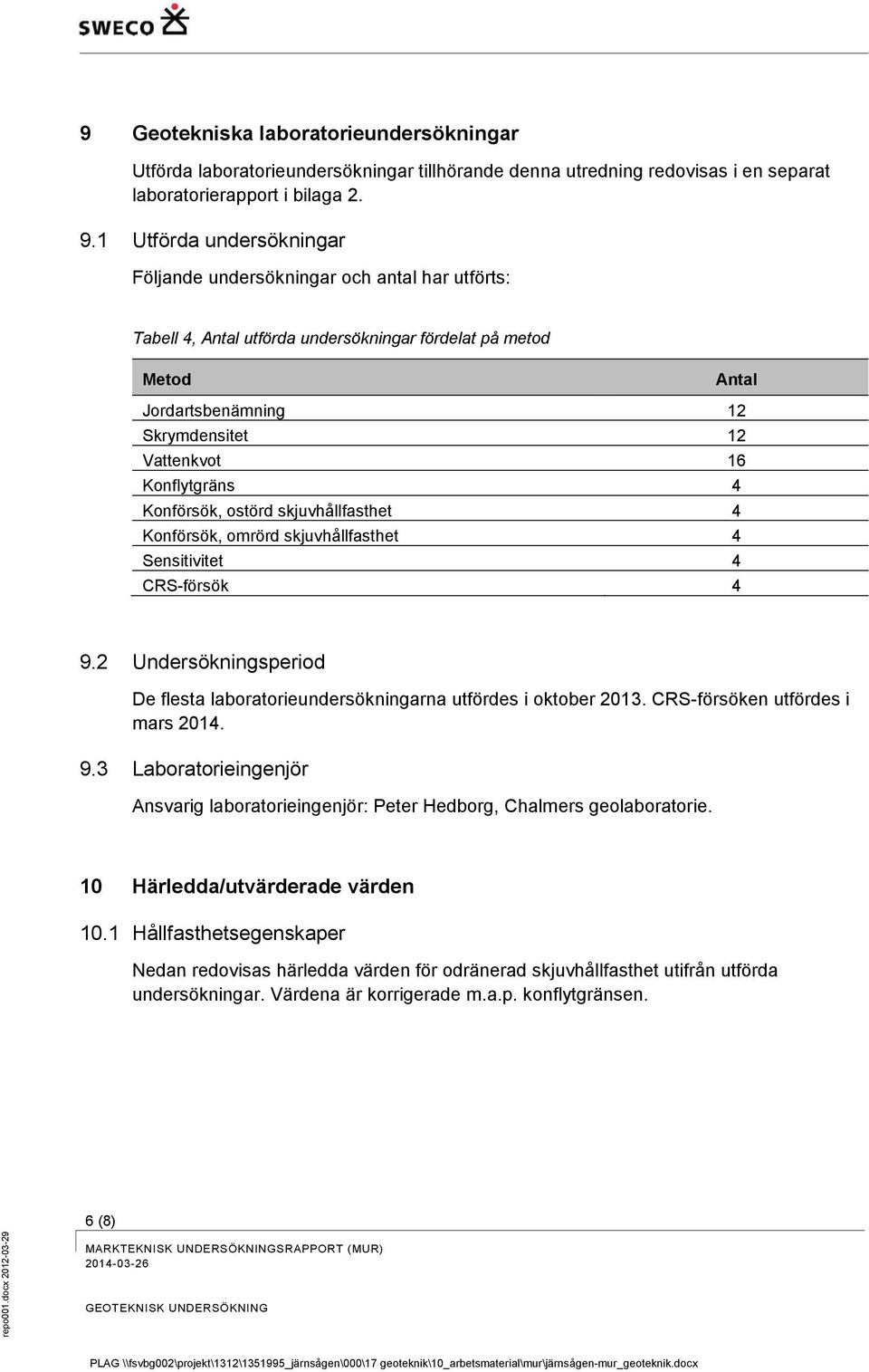 Konflytgräns 4 Konförsök, ostörd skjuvhållfasthet 4 Konförsök, omrörd skjuvhållfasthet 4 Sensitivitet 4 CRS-försök 4 9.