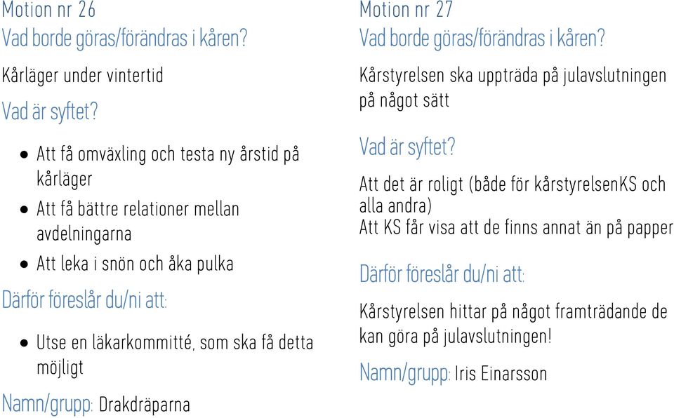 27 Kårstyrelsen ska uppträda på julavslutningen på något sätt Att det är roligt (både för kårstyrelsenks och alla andra) Att KS