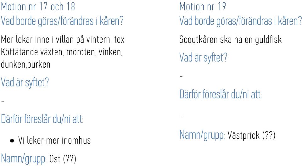 Vi leker mer inomhus Motion nr 19 Scoutkåren ska ha en