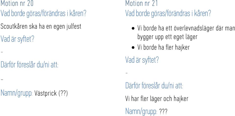 ?) Motion nr 21 Vi borde ha ett överlevnadsläger där man