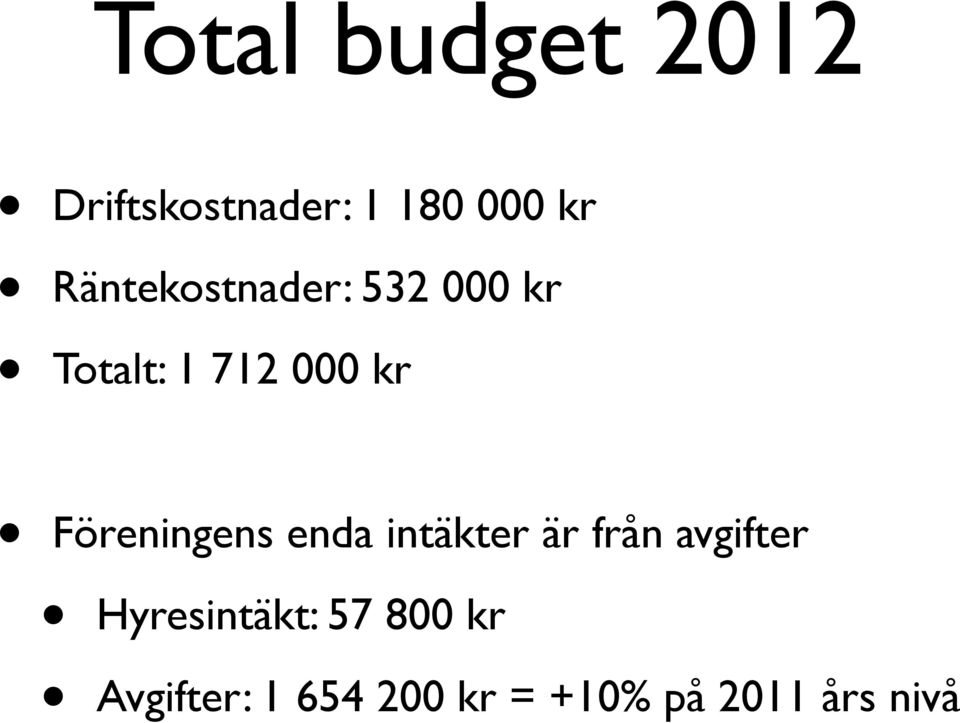 Föreningens enda intäkter är från avgifter