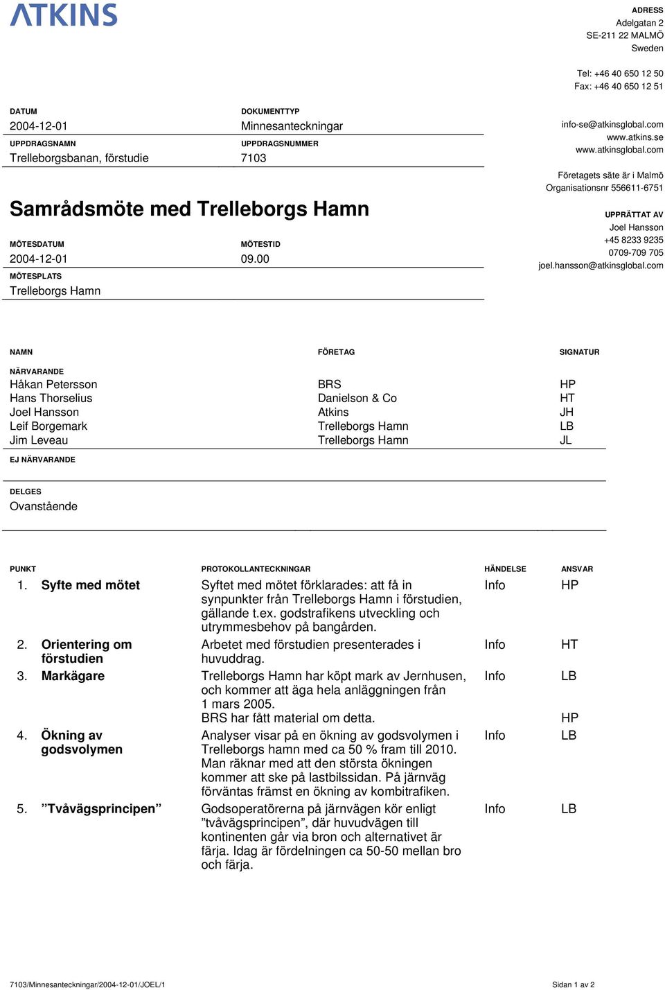 com www.atkins.se www.atkinsglobal.com Företagets säte är i Malmö Organisationsnr 556611-6751 UPPRÄTTAT AV Joel Hansson +45 8233 9235 0709-709 705 joel.hansson@atkinsglobal.