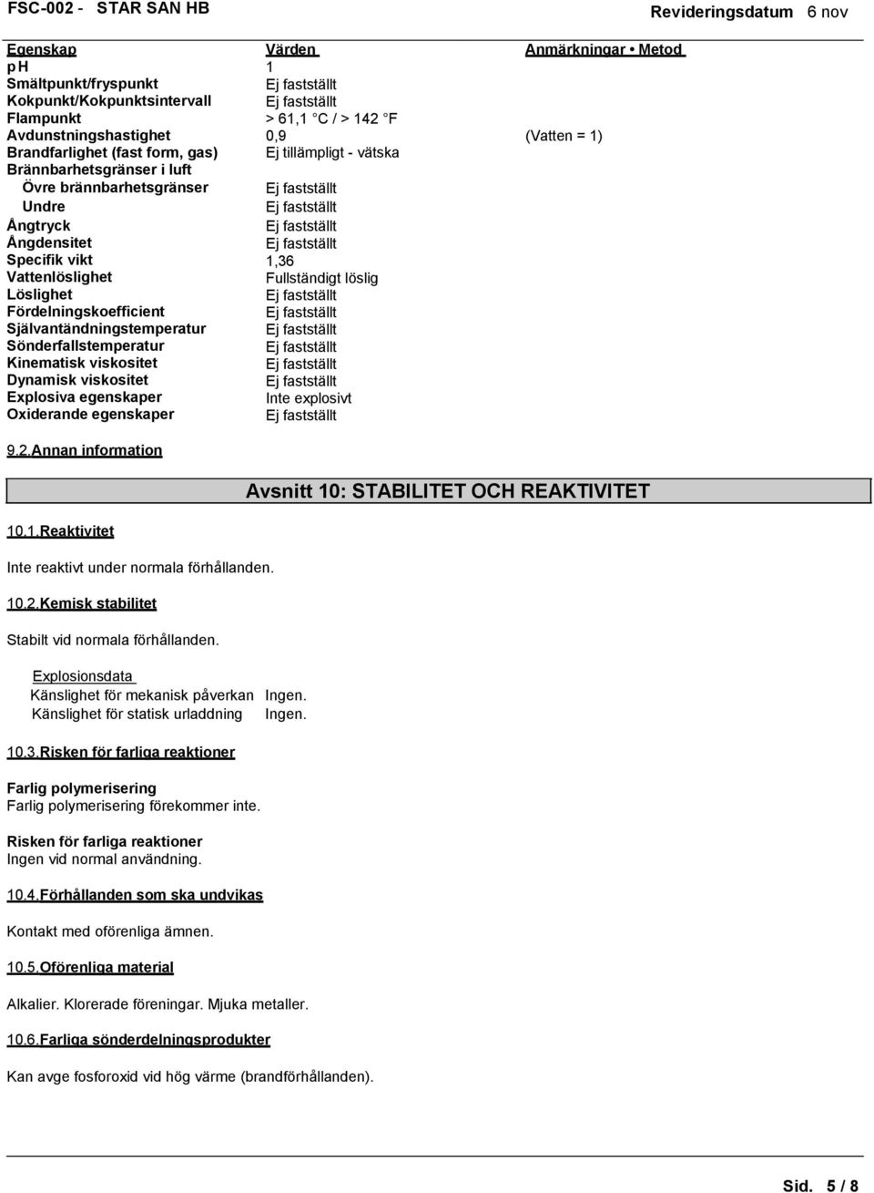 egenskaper Oxiderande egenskaper 9.2.