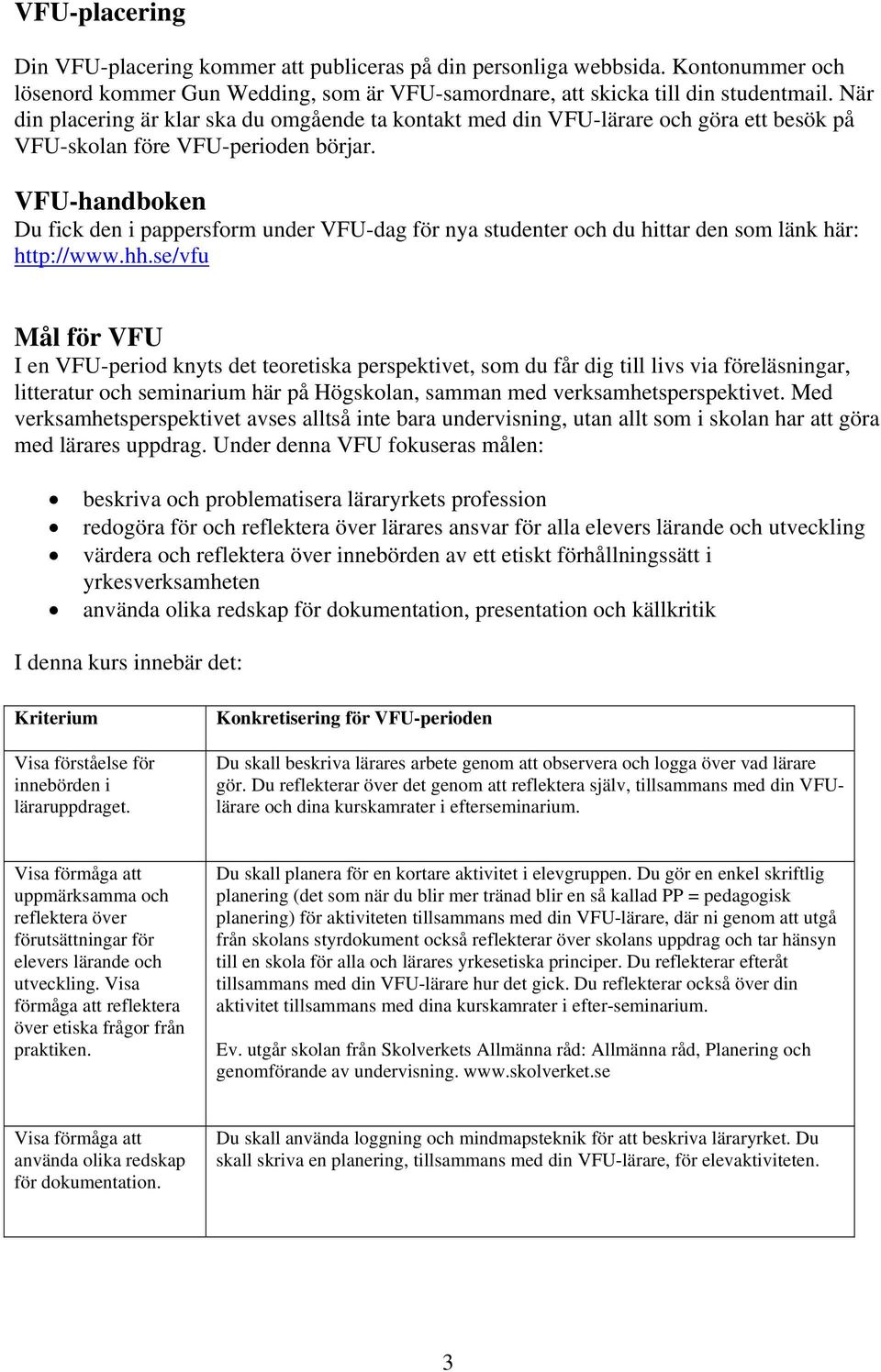 VFU-handboken Du fick den i pappersform under VFU-dag för nya studenter och du hittar den som länk här: http://www.hh.