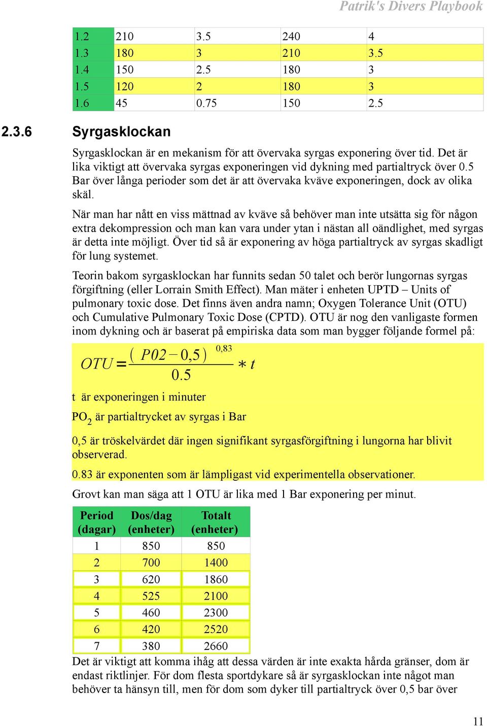 När man har nått en viss mättnad av kväve så behöver man inte utsätta sig för någon extra dekompression och man kan vara under ytan i nästan all oändlighet, med syrgas är detta inte möjligt.