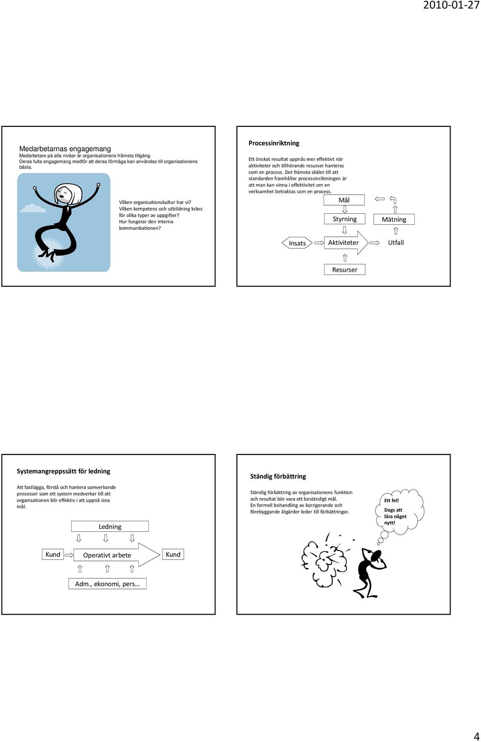 Processinriktning Ett önskat resultat uppnås mer effektivt när aktiviteter och tillhörande resurser hanteras som en process.