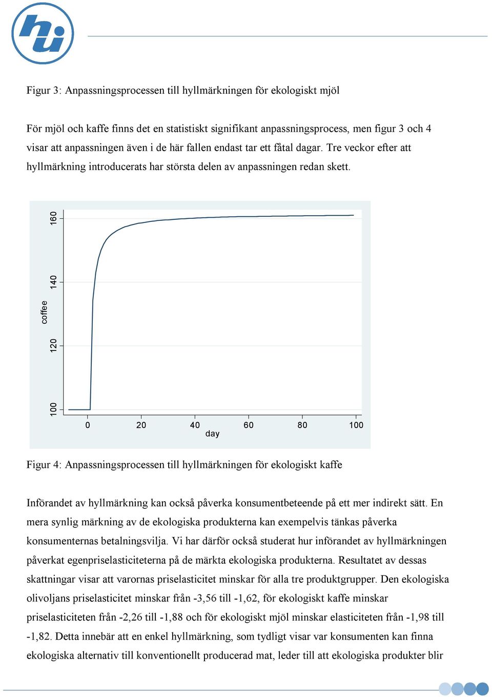 coffee 100 120 140 160 0 20 40 60 80 100 day Figur 4: Anpassningsprocessen till hyllmärkningen för ekologiskt kaffe Införandet av hyllmärkning kan också påverka konsumentbeteende på ett mer indirekt