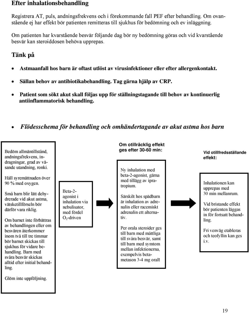 Om patienten har kvarstående besvär följande dag bör ny bedömning göras och vid kvarstående besvär kan steroiddosen behöva upprepas.