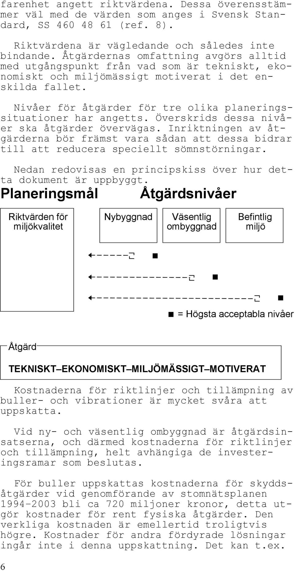 Nivåer för åtgärder för tre olika planeringssituationer har angetts. Överskrids dessa nivåer ska åtgärder övervägas.