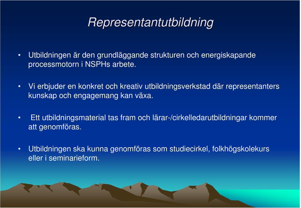 Vi erbjuder en konkret och kreativ utbildningsverkstad där representanters kunskap och engagemang kan