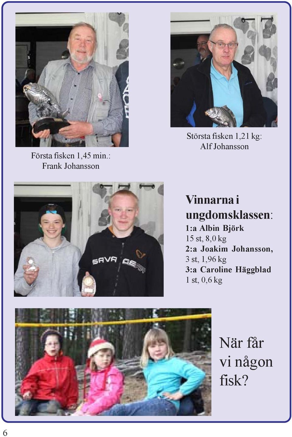 Vinnarna i ungdomsklassen: 1:a Albin Björk 15 st, 8,0 kg