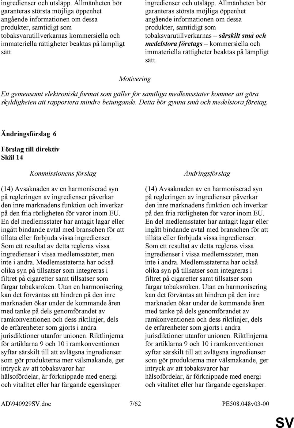 Allmänheten bör garanteras största möjliga öppenhet angående informationen om dessa produkter, samtidigt som tobaksvarutillverkarnas särskilt små och medelstora företags kommersiella och immateriella