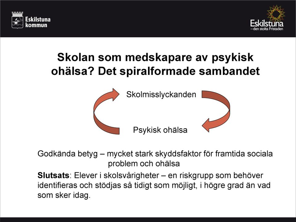 mycket stark skyddsfaktor för framtida sociala problem och ohälsa Slutsats: