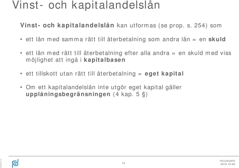 återbetalning efter alla andra = en skuld med viss möjlighet att ingå i kapitalbasen ett tillskott utan