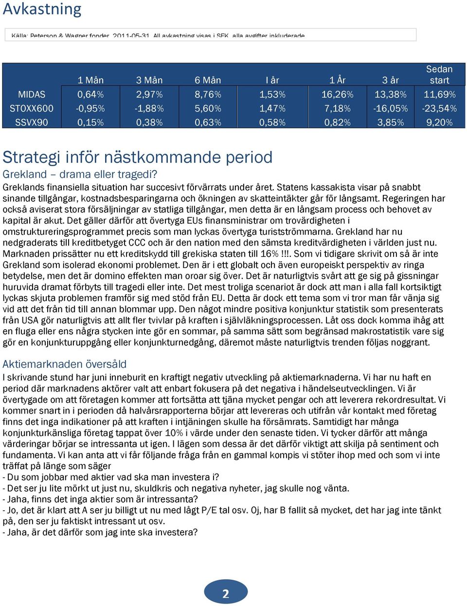 9,20% Strategi inför nästkommande period Grekland drama eller tragedi? Greklands finansiella situation har succesivt förvärrats under året.