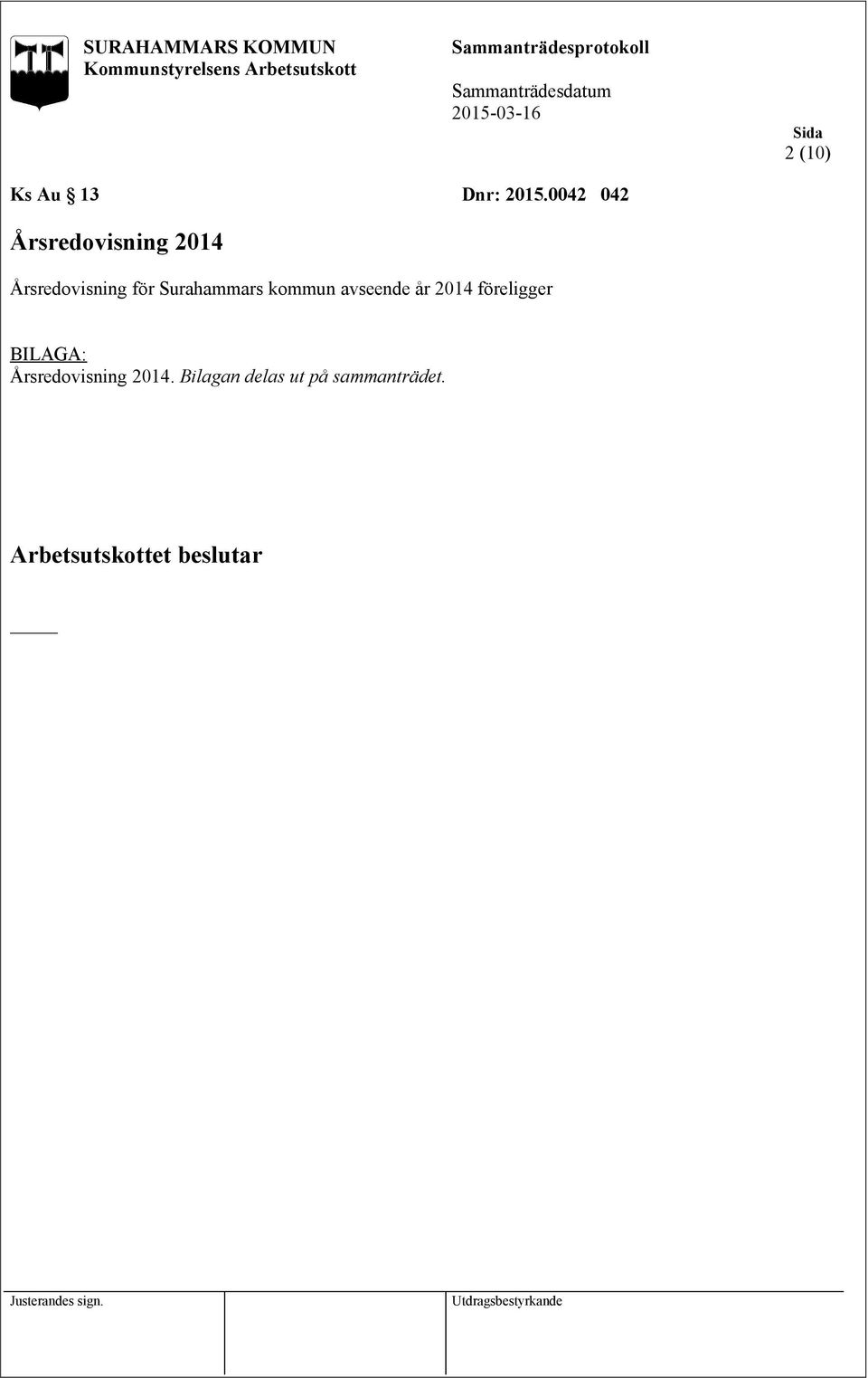 för Surahammars kommun avseende år 2014