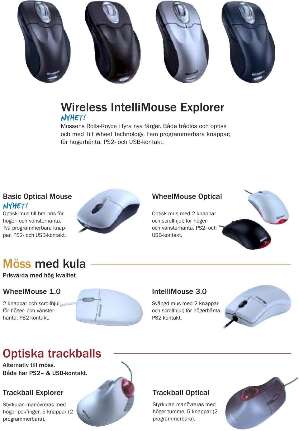 WheelMouse Optical Optisk mus med 2 knappar och scrollhjul; för högeroch vänsterhänta. PS2- och USB-kontakt. Möss med kula Prisvärda med hög kvalitet WheelMouse 1.