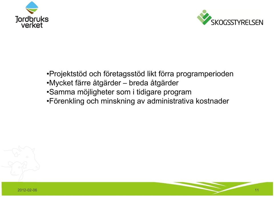 åtgärder Samma möjligheter som i tidigare program