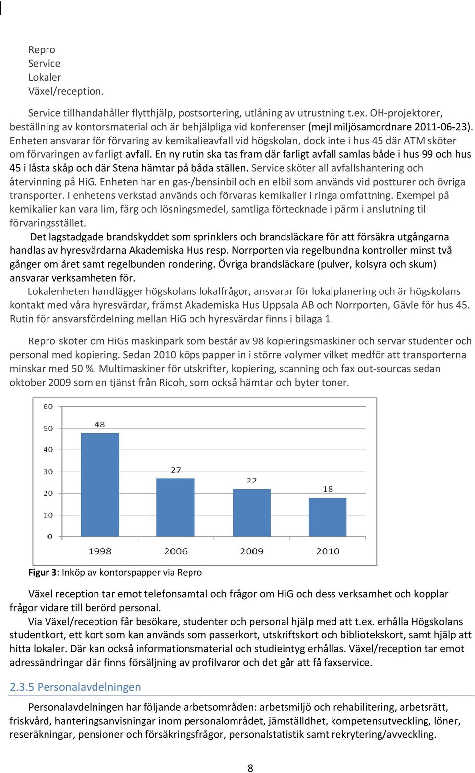 Enheten ansvarar för förvaring av kemikalieavfall vid högskolan, dock inte i hus 45 där ATM sköter om förvaringen av farligt avfall.