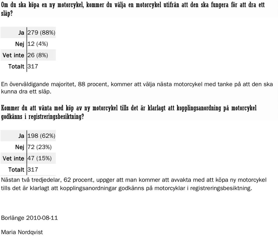 Kommer du att vänta med köp av ny motorcykel tills det är klarlagt att kopplingsanordning på motorcykel godkänns i registreringsbesiktning?