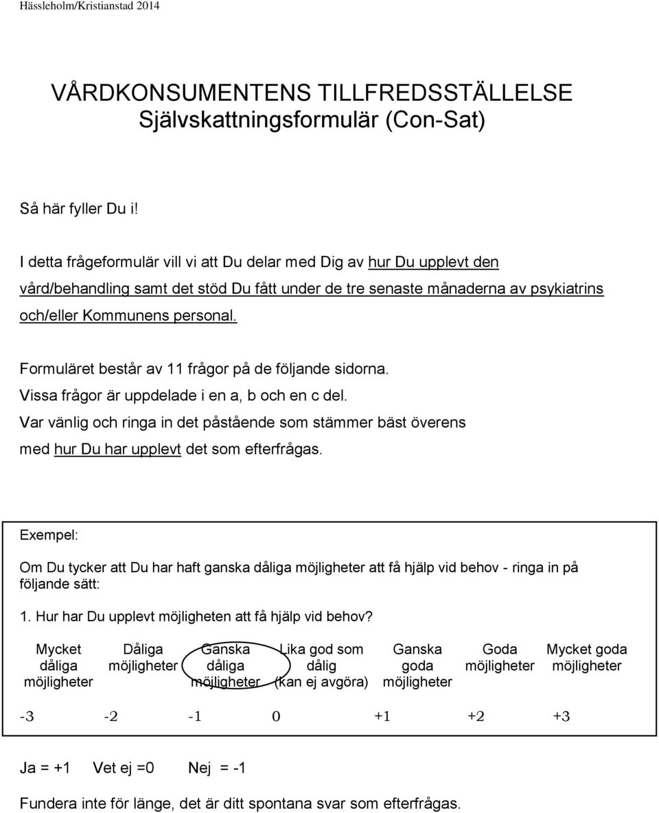 Formuläret består av 11 frågor på de följande sidorna. Vissa frågor är uppdelade i en a, b och en c del.