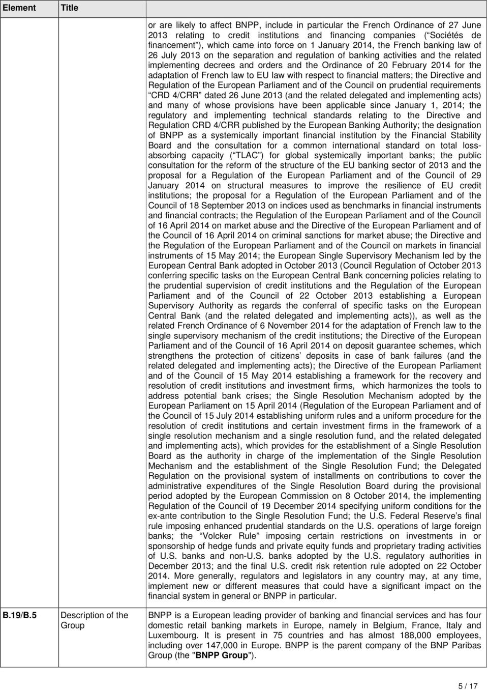 ), which came into force on 1 January 2014, the French banking law of 26 July 2013 on the separation and regulation of banking activities and the related implementing decrees and orders and the