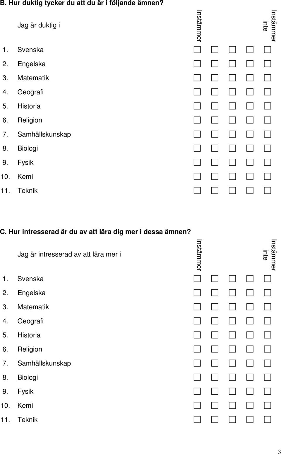 Hur intresserad är du av att lära dig mer i dessa ämnen? Jag är intresserad av att lära mer i 1.