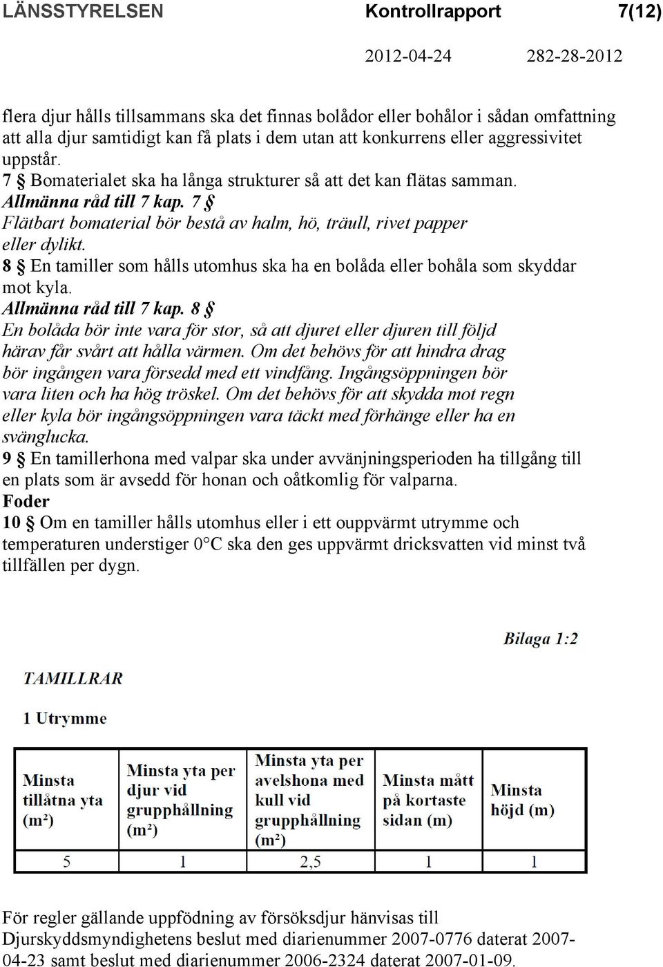 8 En tamiller som hålls utomhus ska ha en bolåda eller bohåla som skyddar mot kyla. Allmänna råd till 7 kap.