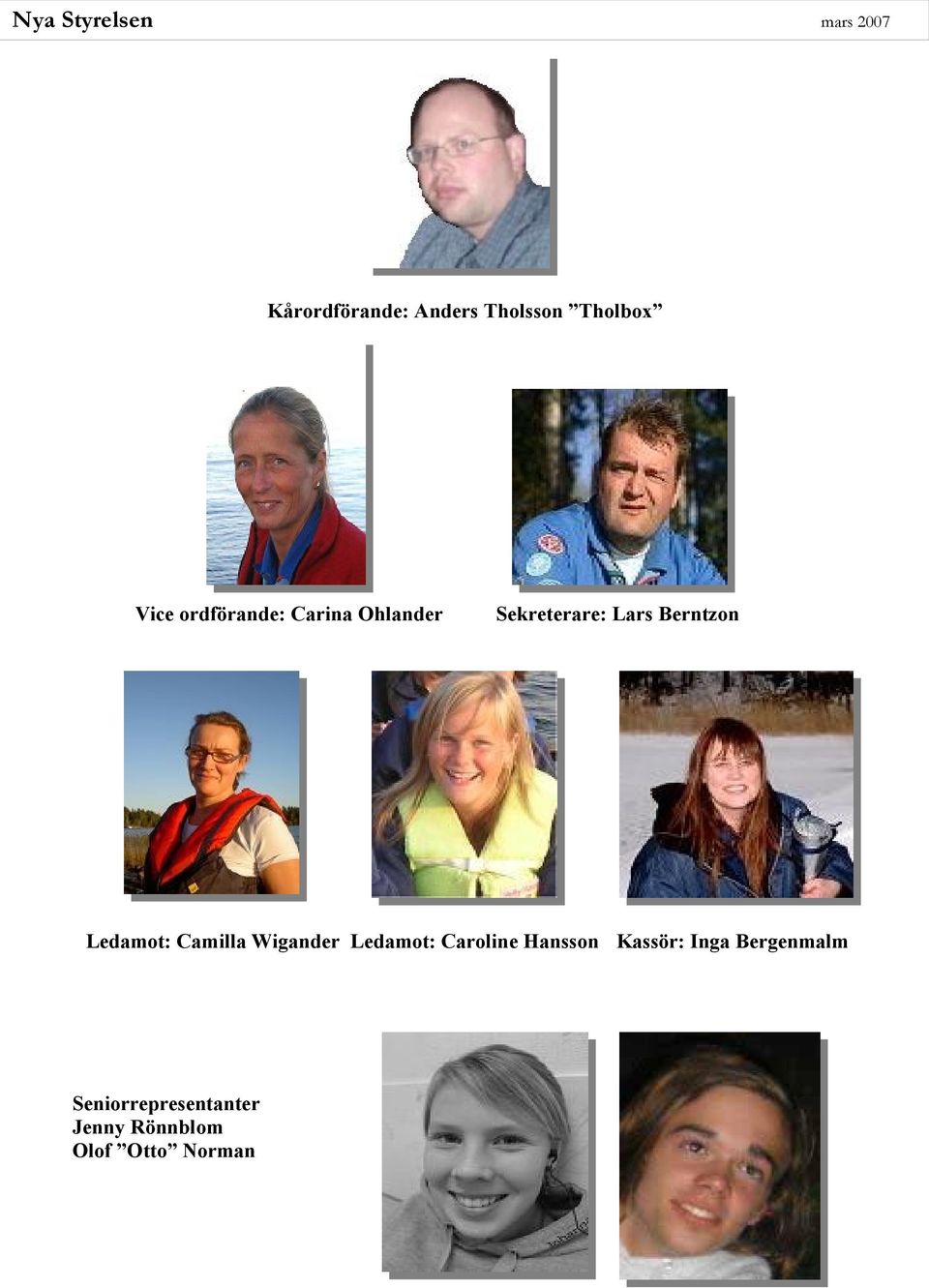 Ledamot: Camilla Wigander Ledamot: Caroline Hansson Kassör: