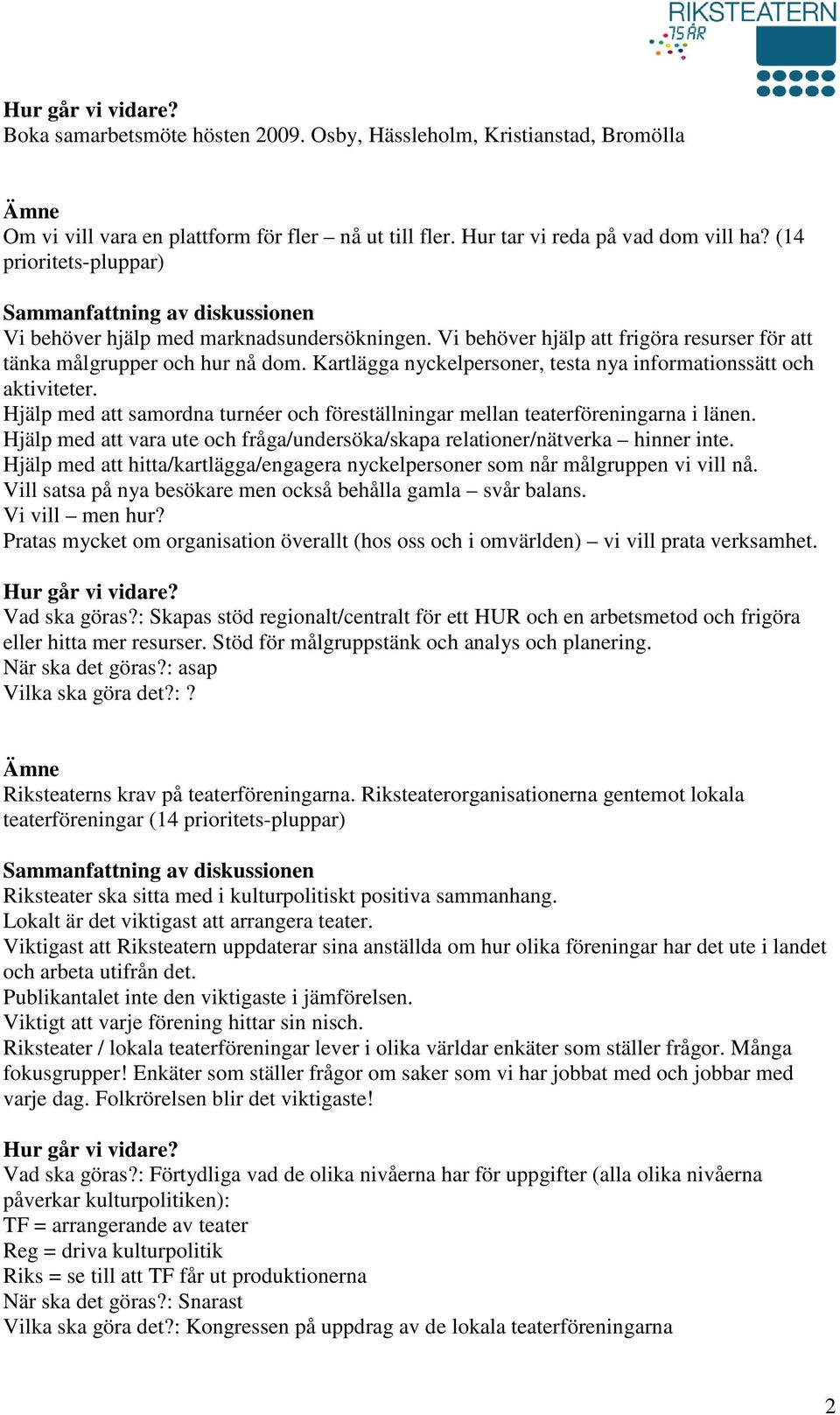 Kartlägga nyckelpersoner, testa nya informationssätt och aktiviteter. Hjälp med att samordna turnéer och föreställningar mellan teaterföreningarna i länen.