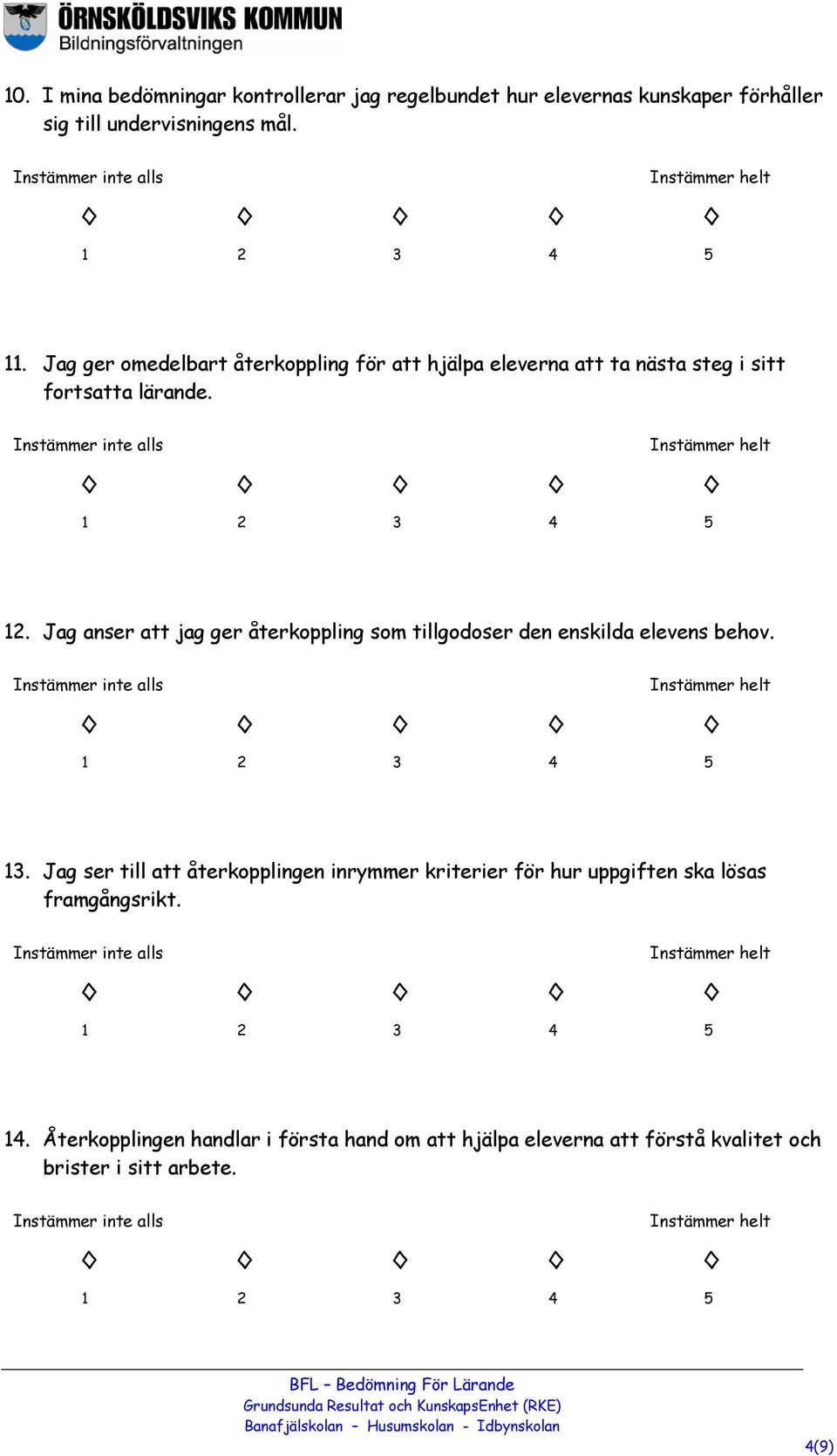 Jag anser att jag ger återkoppling som tillgodoser den enskilda elevens behov. 13.