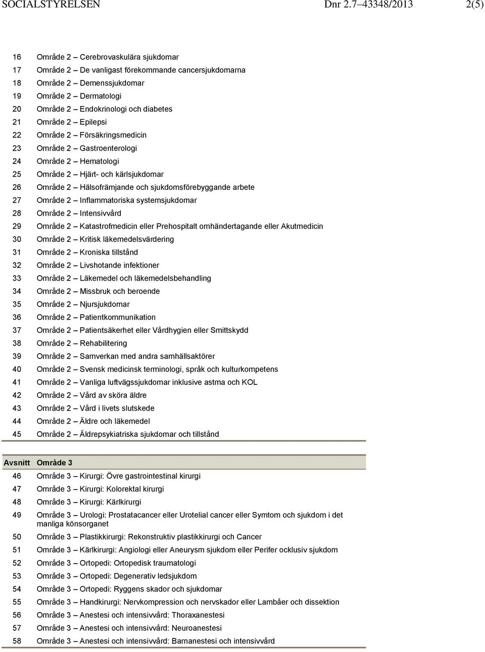 diabetes 21 Område 2 Epilepsi 22 Område 2 Försäkringsmedicin 23 Område 2 Gastroenterologi 24 Område 2 Hematologi 25 Område 2 Hjärt- och kärlsjukdomar 26 Område 2 Hälsofrämjande och