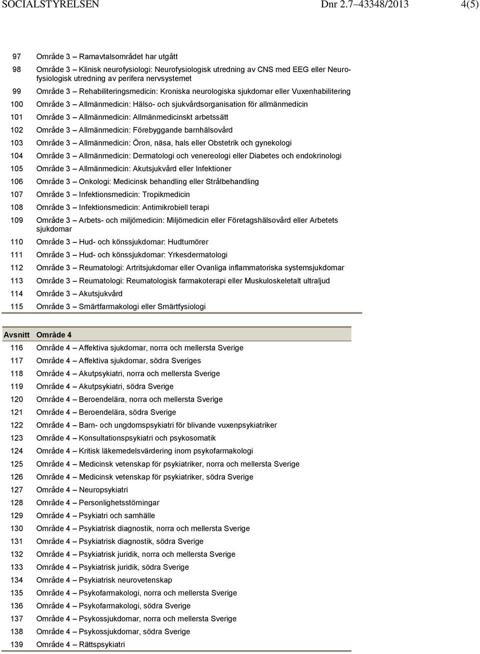 Område 3 Rehabiliteringsmedicin: Kroniska neurologiska sjukdomar eller Vuxenhabilitering 100 Område 3 Allmänmedicin: Hälso- och sjukvårdsorganisation för allmänmedicin 101 Område 3 Allmänmedicin: