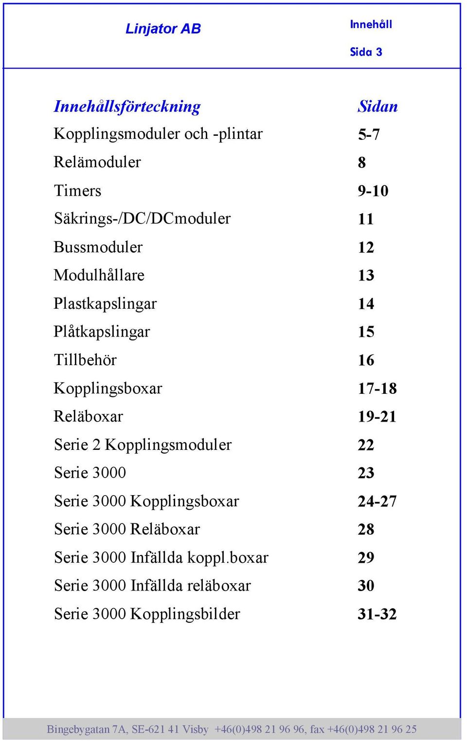 Kopplingsboxar 17-18 Reläboxar 19-21 Serie 2 Kopplingsmoduler 22 Serie 3000 23 Serie 3000 Kopplingsboxar 24-27